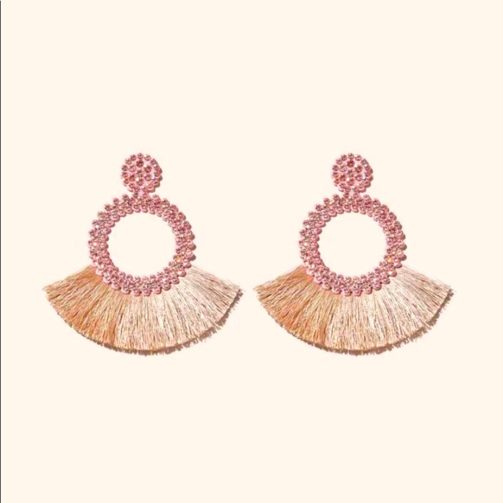 Tassel & Rhinestone Earrings - Pink